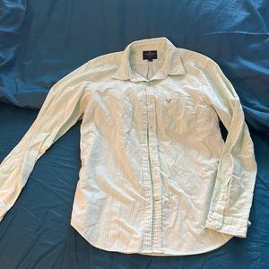Green and White Striped American Eagle Button Down